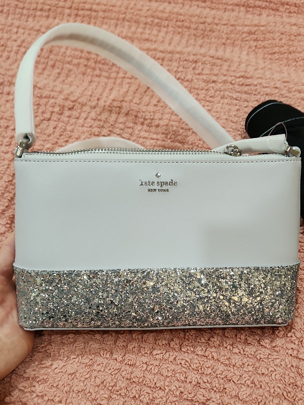 kate spade White and Silver Glitter Crossbody Bag